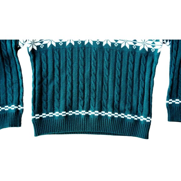 Vintage JcPenney Sweater Pullover Green White Cableknit Mens Unisex Size Large L - Picture 4 of 5